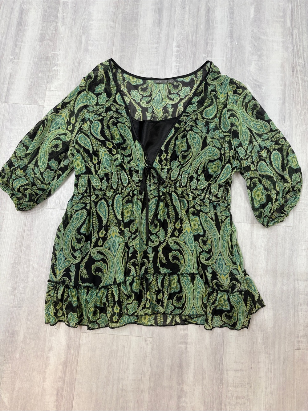 Apt. 9 Black and Green Paisley Tie-Front Tunic